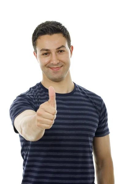 Young casual man going thumb up — Stock Photo, Image