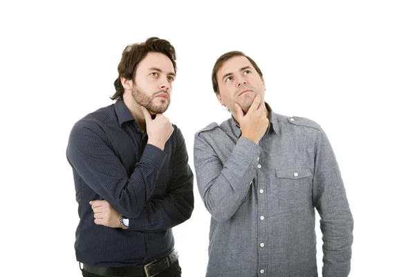 Two young casual men thinking — Stock Photo, Image