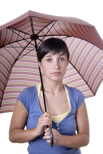Menina morena nova com guarda-chuva — Fotografia de Stock