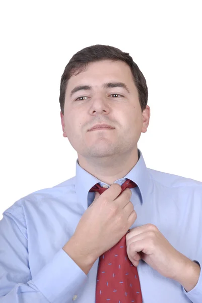 Business man Adjusting His Tie — Stock Photo, Image