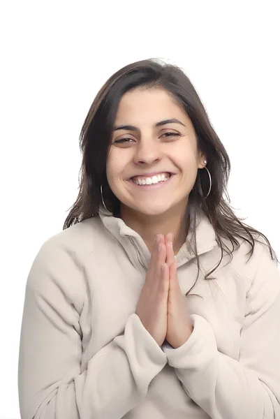 Young girl praying and laugh — Stock Photo, Image