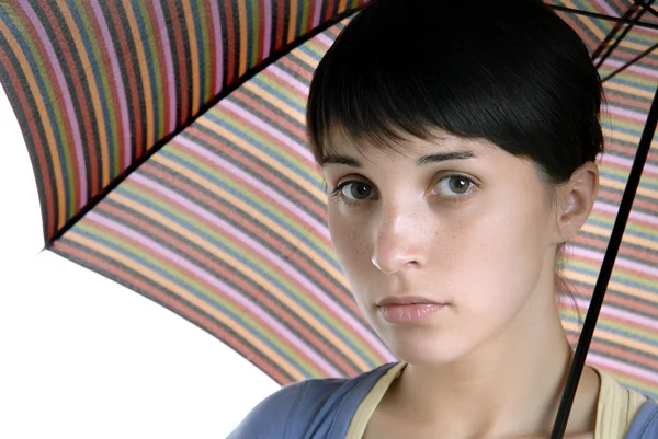 Young brunette girl with umbrella — Stock Photo, Image