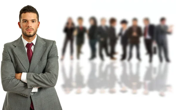 Young business man with some on the back — Stock Photo, Image