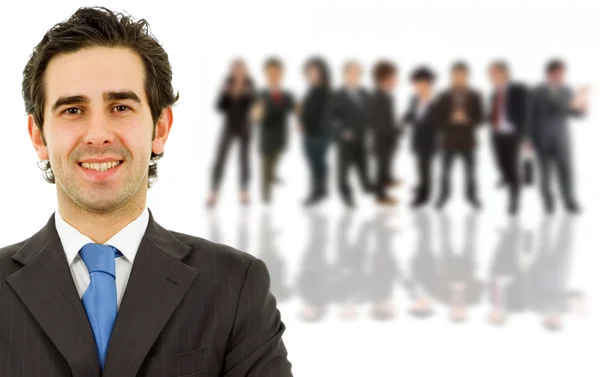 Young business man with some on the back — Stock Photo, Image