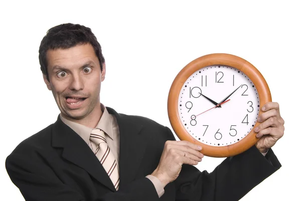 Sciocco uomo d'affari ritratto con un orologio — Foto Stock