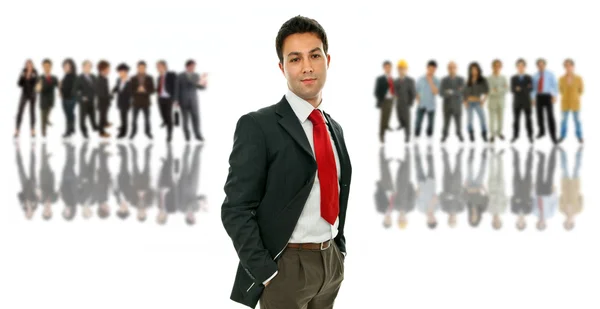 Young business man with some on the back — Stock Photo, Image