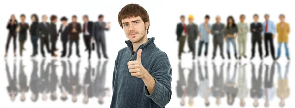 An young man in front of a group of , isolated — Stock Photo, Image