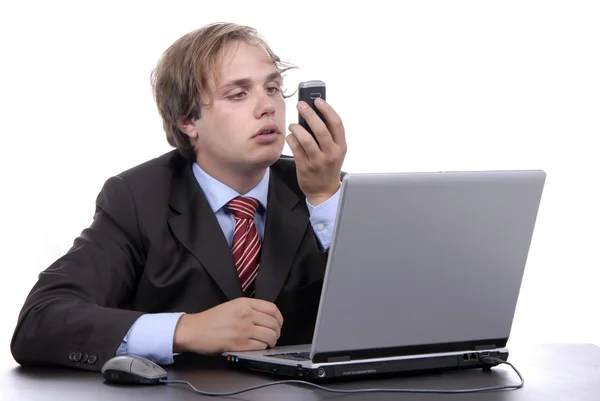 Young man working with his personal computer — Stock Photo, Image