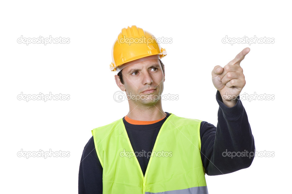 Young worker pointing