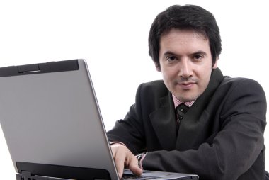 yakışıklı genç iş adamı laptop ile çalışma