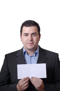 bir boş kartı ile genç iş adamı
