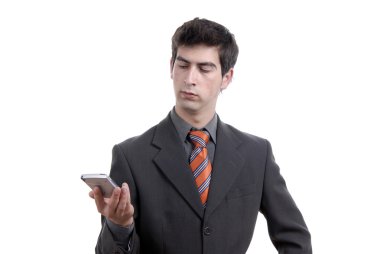 genç iş adamı bir pda ile çalışma