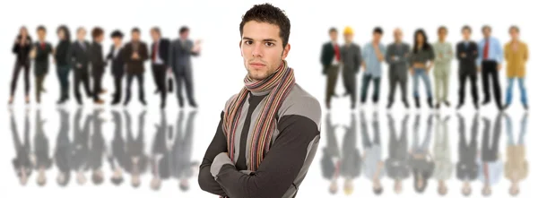 Young man in front of a group of — Stock Photo, Image