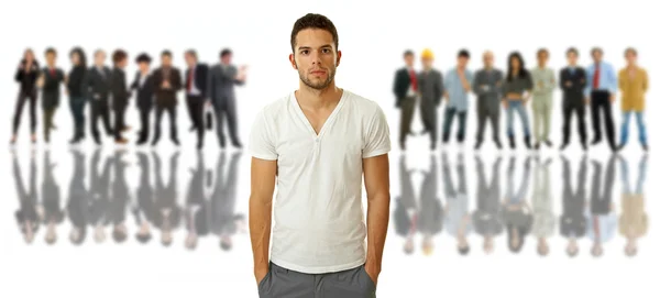 Young man in front of a group of — Stock Photo, Image