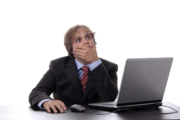 Young man working with his personal computer — Stock Photo, Image