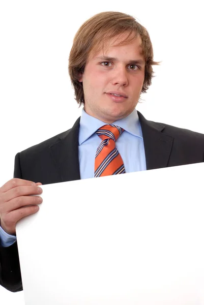 Young business man with an empty card — Stock Photo, Image