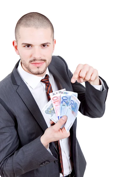 Young business man with money in hands — Stock Photo, Image