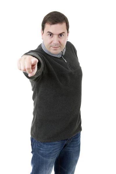 Young casual man pointing — Stock Photo, Image