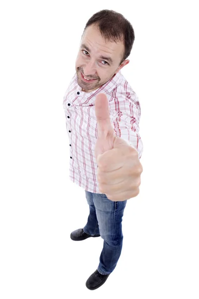 Молодий щасливий випадковий чоловік великі пальці вгору — стокове фото