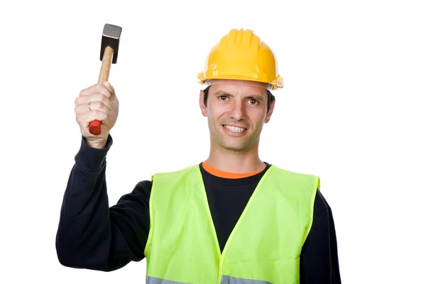 Young casual worker portrait with a hammer — Stock Photo, Image