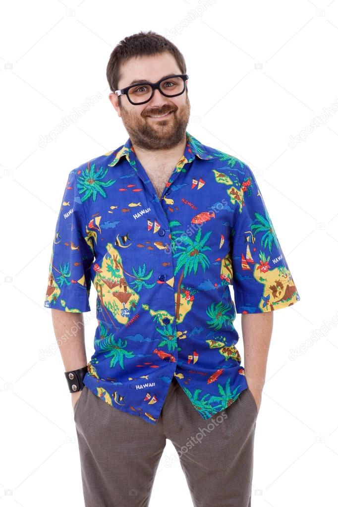 Young silly man with a hawaiian shirt