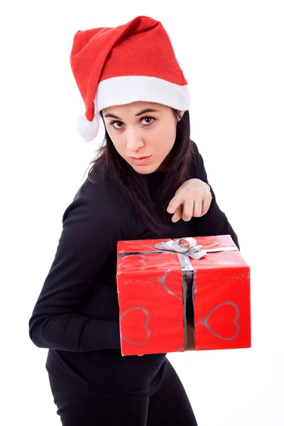 Schönes junges Mädchen mit einem Weihnachtsgeschenk — Stockfoto