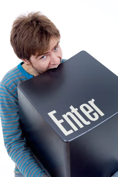 Mann mit dem Enter-Schlüssel — Stockfoto