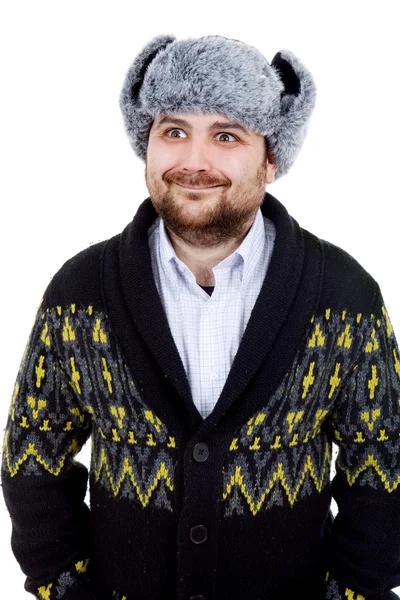 Jovem homem casual retrato com um chapéu russo — Fotografia de Stock