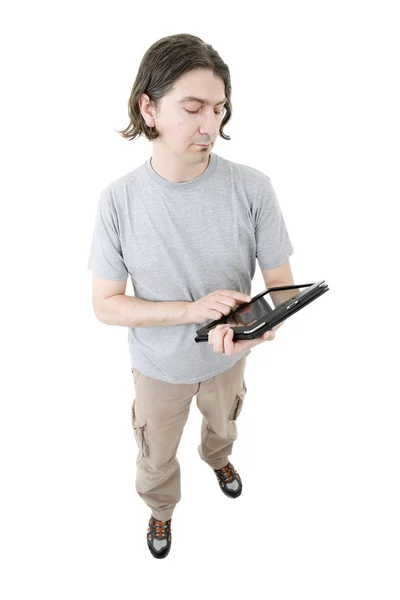 Jovem homem casual com tablet — Fotografia de Stock