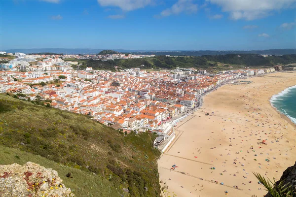 Nazare Stad Och Strand Från Sitio Portugal — Stockfoto