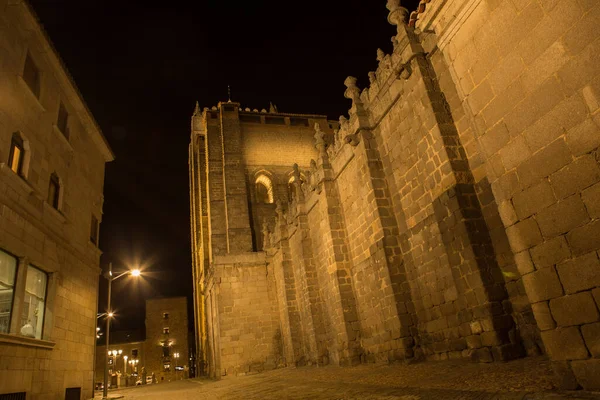 西班牙卡斯蒂利亚 里昂阿维拉大教堂的夜景 — 图库照片