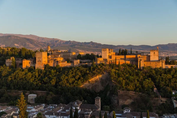 View Alhambra Palace Granada Spain Sierra Nevada Mountains Back — Stock Photo, Image