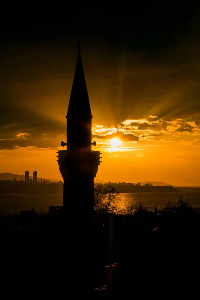 Meczet Sultanahmet Błękitny Meczet Szczegół Minaretu Zachodzie Słońca Stambuł — Zdjęcie stockowe