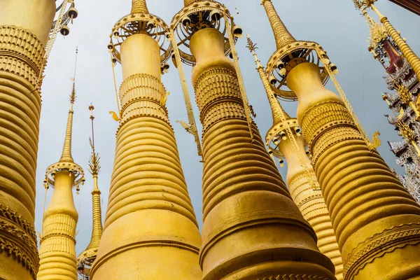 Golden Stupas Shwe Inn Thein Paya Inthein Inle Lake Myanmar — Stock Photo, Image