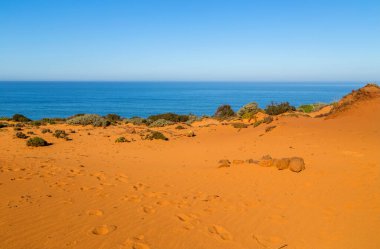 Atlantik kayalık kıyı manzarası, Alentejo, Portekiz.
