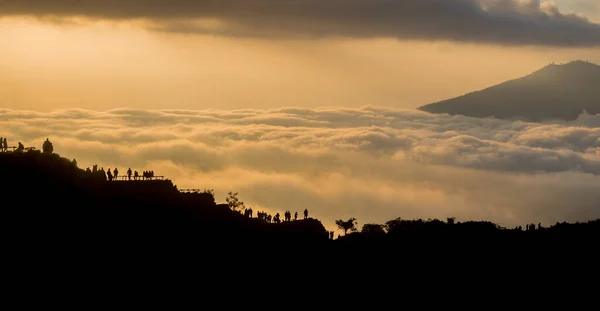 Vue Panoramique Sur Les Nuages Brume Lever Soleil Depuis Sommet — Photo