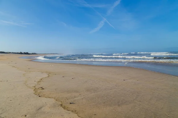 Piękna Pusta Plaża Pobliżu Figueira Foz Portugalia — Zdjęcie stockowe