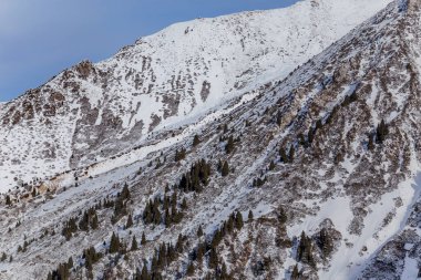 Kış Dağları Vadisi Ak Bulak, Almaty, Kazakistan, Asya 'da güneşli