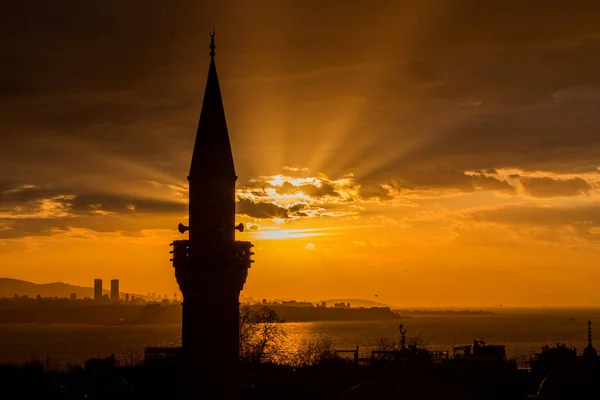 Sultanahmet Mecset Kék Mecset Minaret Részlet Naplementekor Isztambul — Stock Fotó