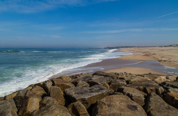 Piękna Pusta Plaża Niedaleko Aveiro Portugalia — Zdjęcie stockowe