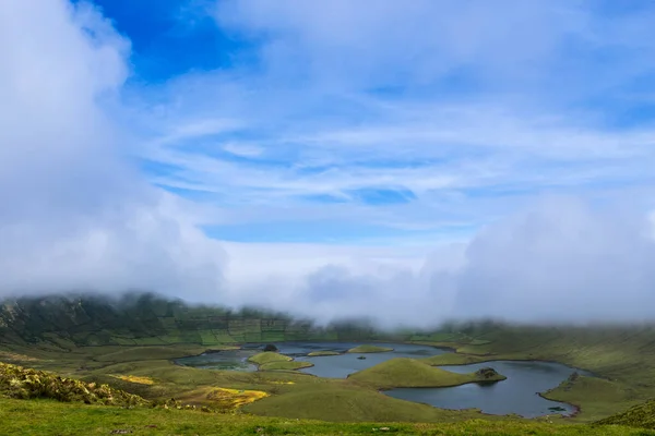 View Volcanic Crater Caldeirao Beautiful Lake Top Corvo Island Azores — Stock Photo, Image