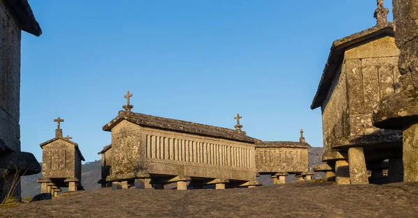 Старые Традиционные Амбары Horreo Espigueiro Соахо Аркос Вальдевес Виана Каштелу — стоковое фото