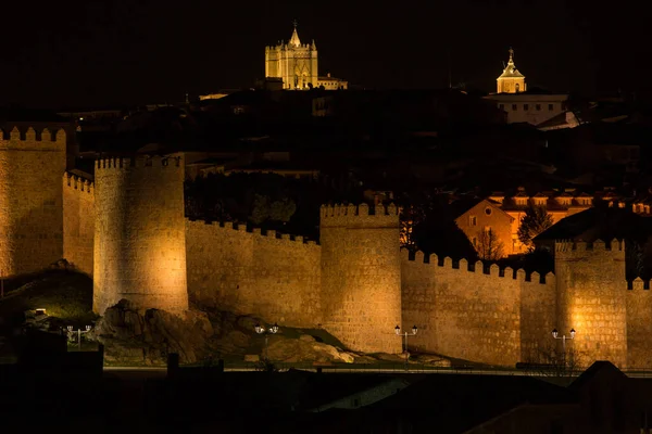 Murallas Ávila Por Noche Castilla León España —  Fotos de Stock