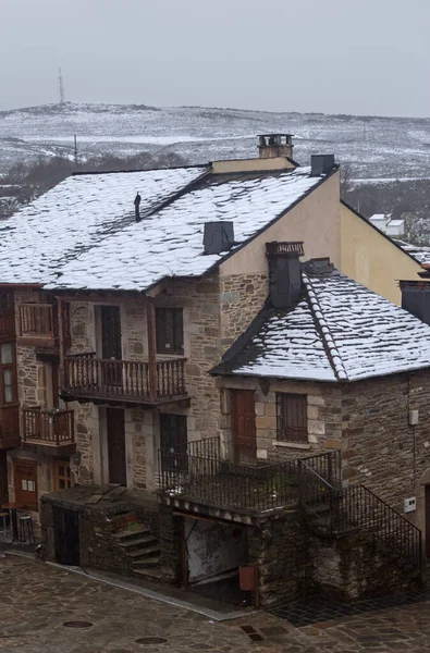 Old Houses Puebla Sanabria Snow Castilla Leon Spain — Stock Photo, Image