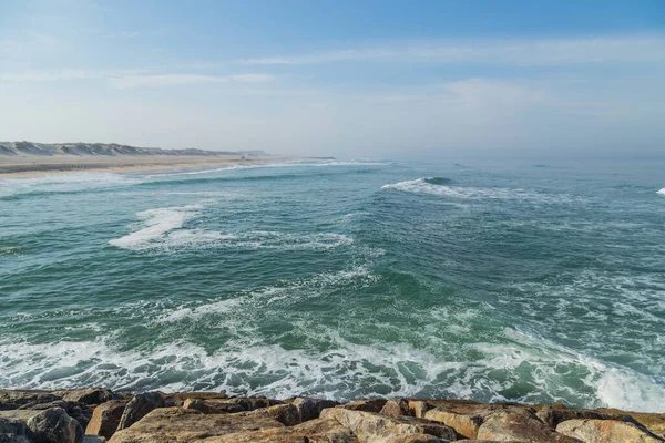 Praia Barra Plaża Barra Pobliżu Latarni Aveiro Portugalia — Zdjęcie stockowe