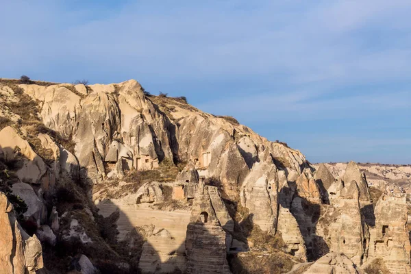 Geweldige Rotsen Zelve Nachts Cappadocië Aarde Piramides Een Goreme Turkije — Stockfoto