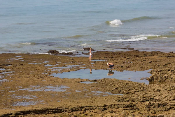 Albufeira Daki Ünlü Olhos Agua Plajındaki Insanlar Plaj Algarve Nin — Stok fotoğraf