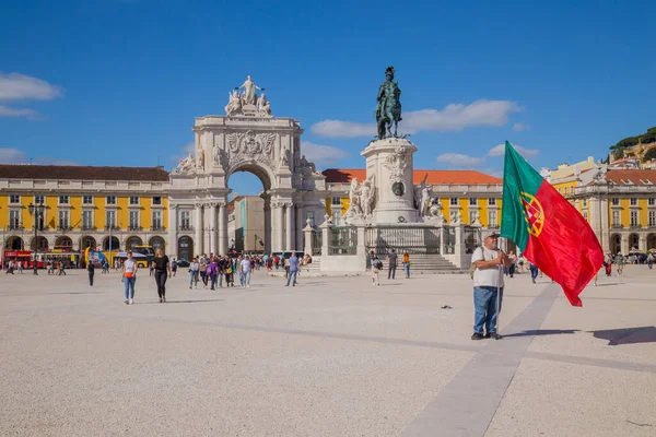 Lisbon Portugal Praca Comercio Commerce Square People Houses View Downtown — Stock Photo, Image