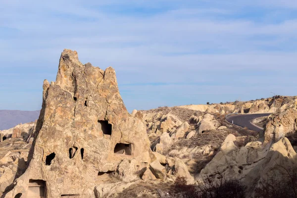 Rose Valley Cappadociában Nevsehir Törökország Egyedülálló Kőzetképződmények Kék Égbolttal Háttérben — Stock Fotó