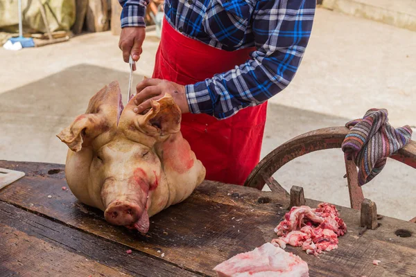 Paredes Coura Portugal Carnicero Mató Cerdo Por Una Ceremonia Tradicional — Foto de Stock